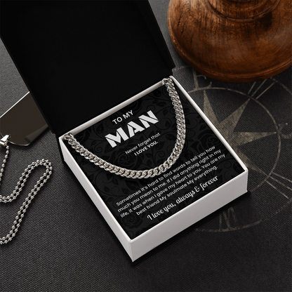To My Man Cuban Link Chain Necklace Romantic Valentine or Birthday Gift