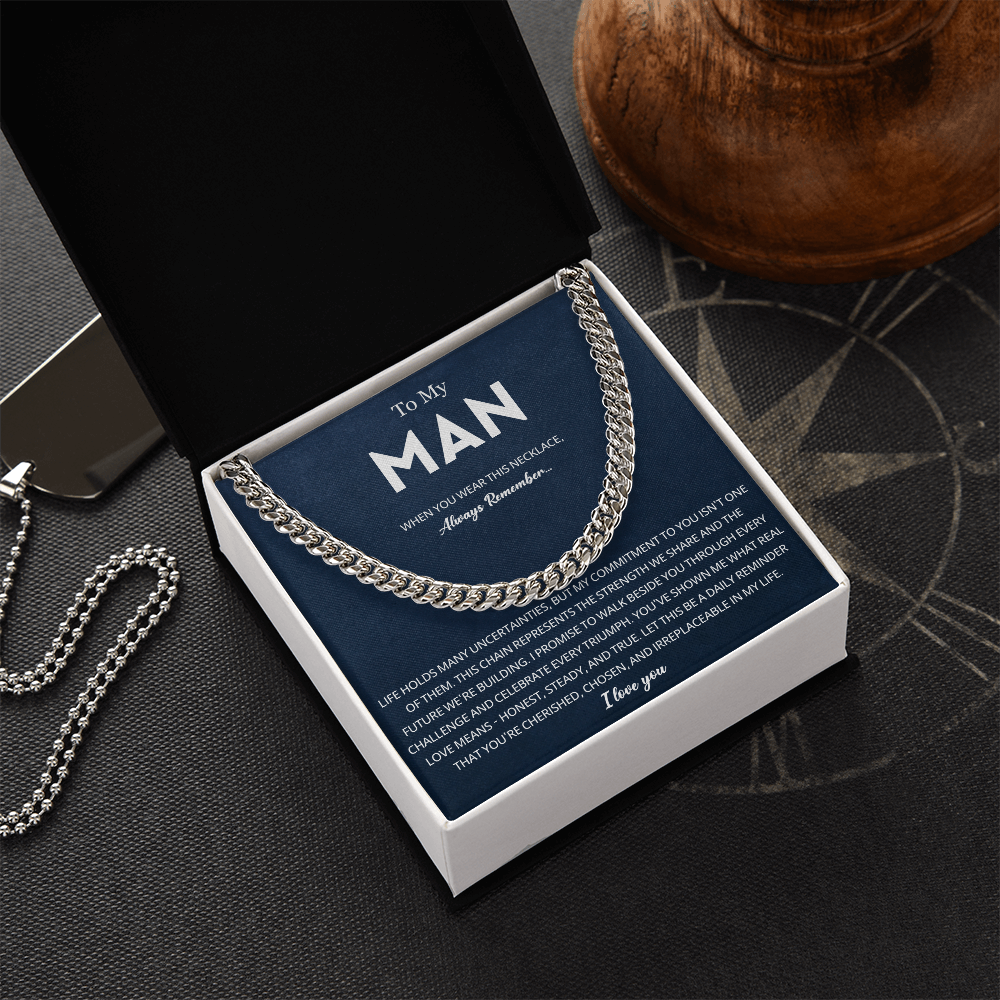 Mens Cuban Chain Necklace for Fiance Romantic Jewelry Gift for Him
