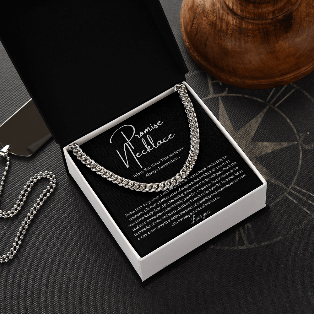 Promise Necklace For Him, Promise Gift For Boyfriend - Men's Cuban Chain