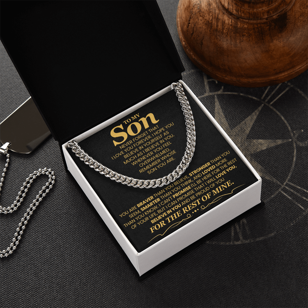 To My Son Cuban Chain Necklace, Jewelry From Dad Mom
