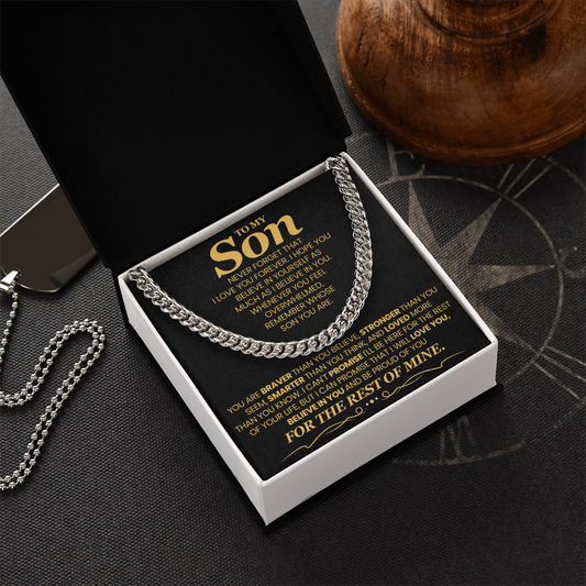 To My Son Cuban Chain Necklace, Jewelry From Dad Mom
