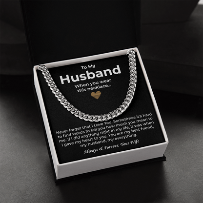 To My Man Necklace, Boyfriend Valentines Day Gift, Mens Cuban Chain Necklace for Fiance
