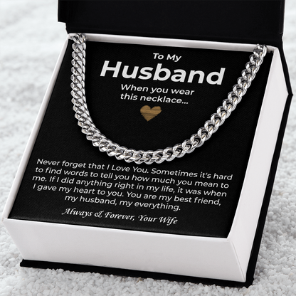 To My Man Necklace, Boyfriend Valentines Day Gift, Mens Cuban Chain Necklace for Fiance