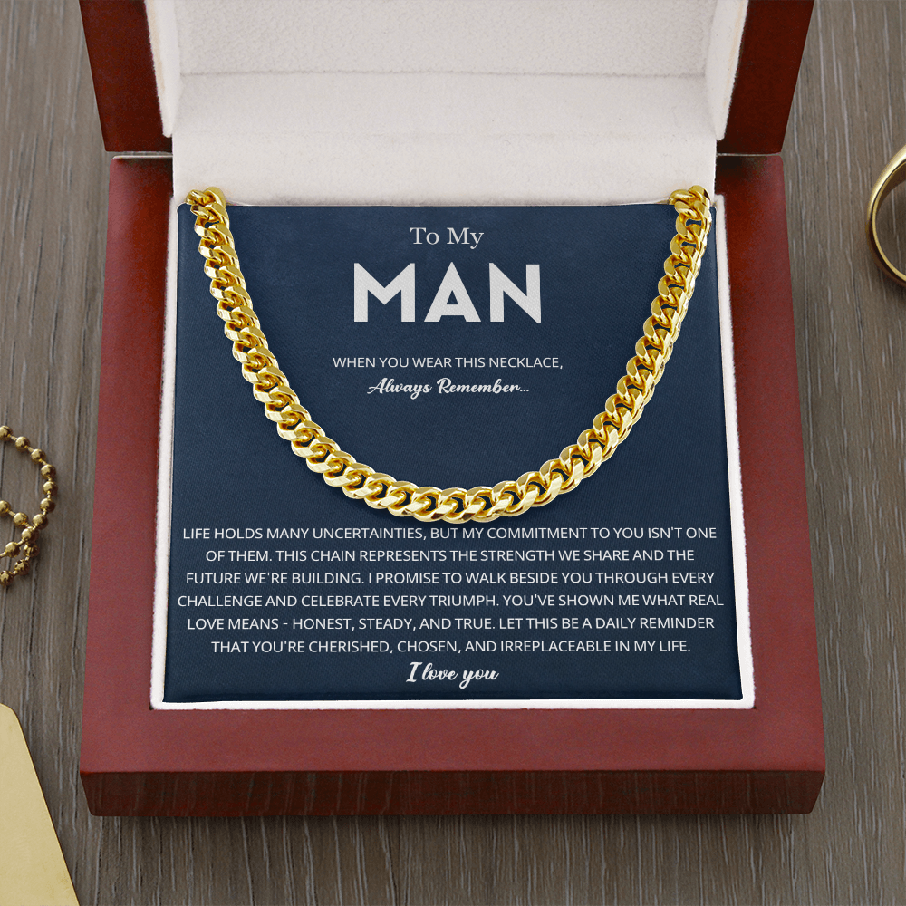 Mens Cuban Chain Necklace for Fiance Romantic Jewelry Gift for Him
