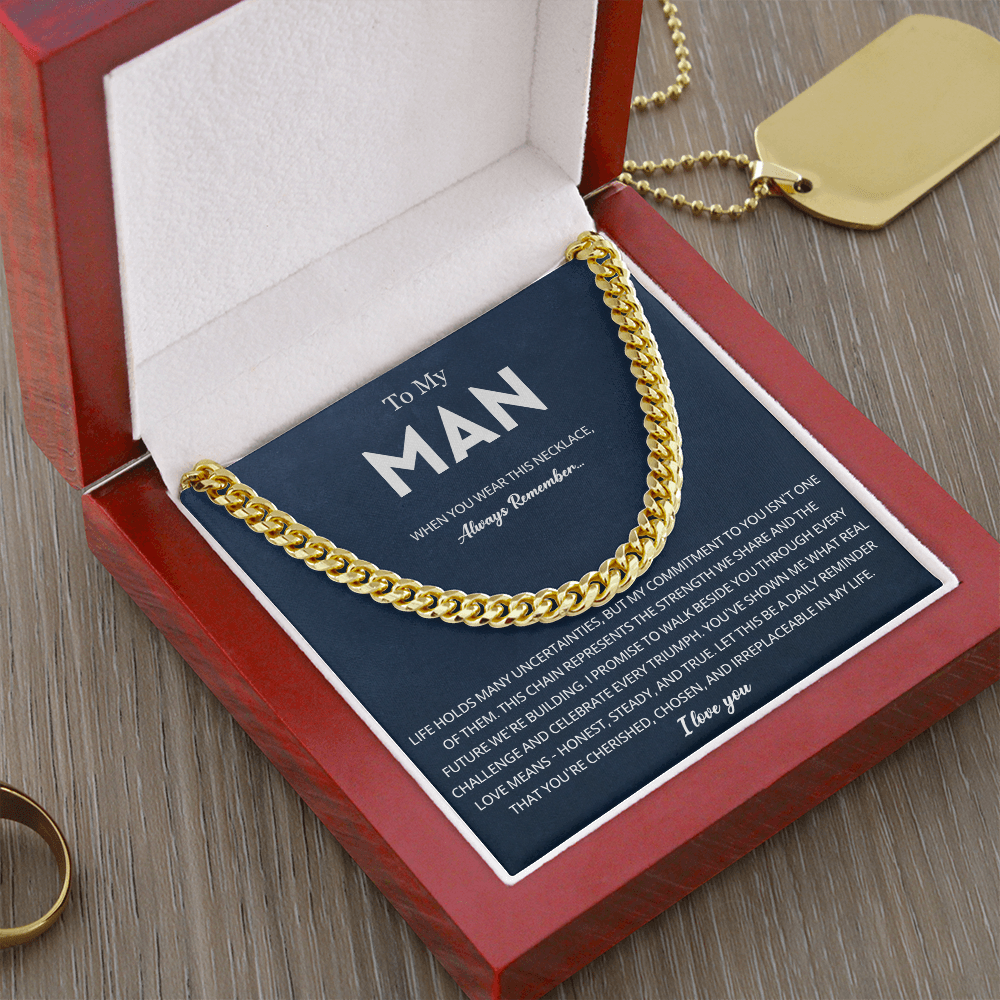 Mens Cuban Chain Necklace for Fiance Romantic Jewelry Gift for Him