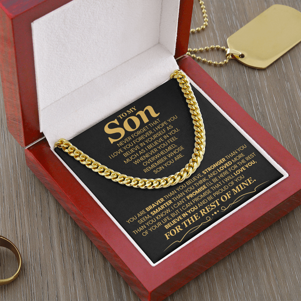 To My Son Cuban Chain Necklace, Jewelry From Dad Mom