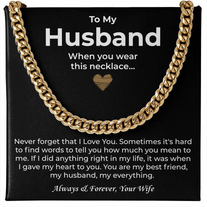 To My Man Necklace, Boyfriend Valentines Day Gift, Mens Cuban Chain Necklace for Fiance