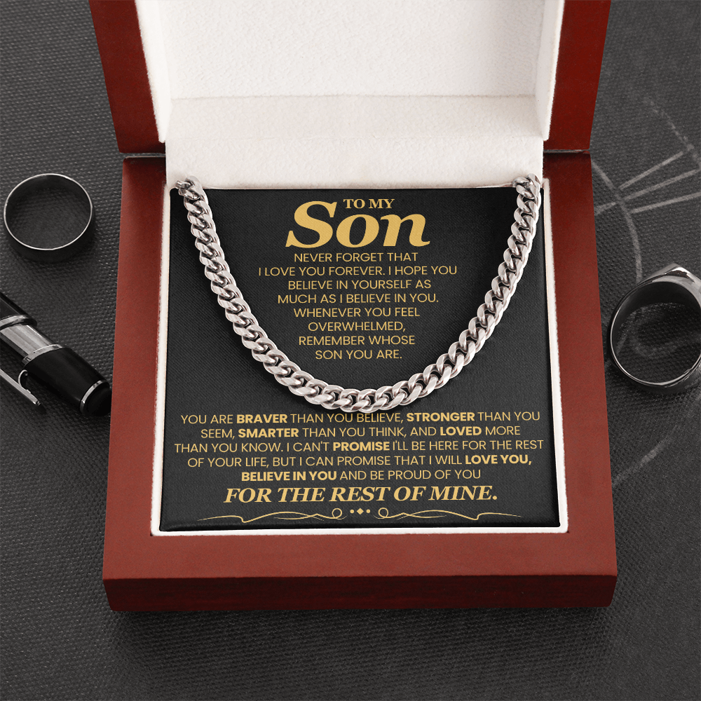 To My Son Cuban Chain Necklace, Jewelry From Dad Mom