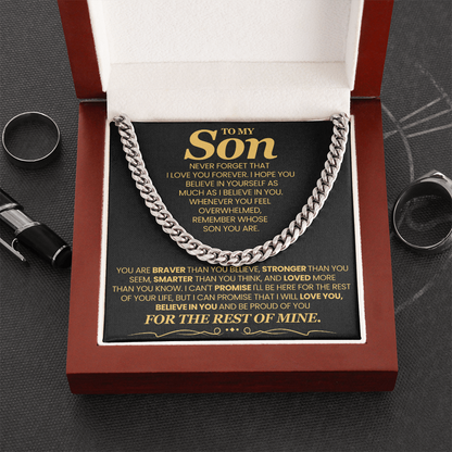 To My Son Cuban Chain Necklace, Jewelry From Dad Mom