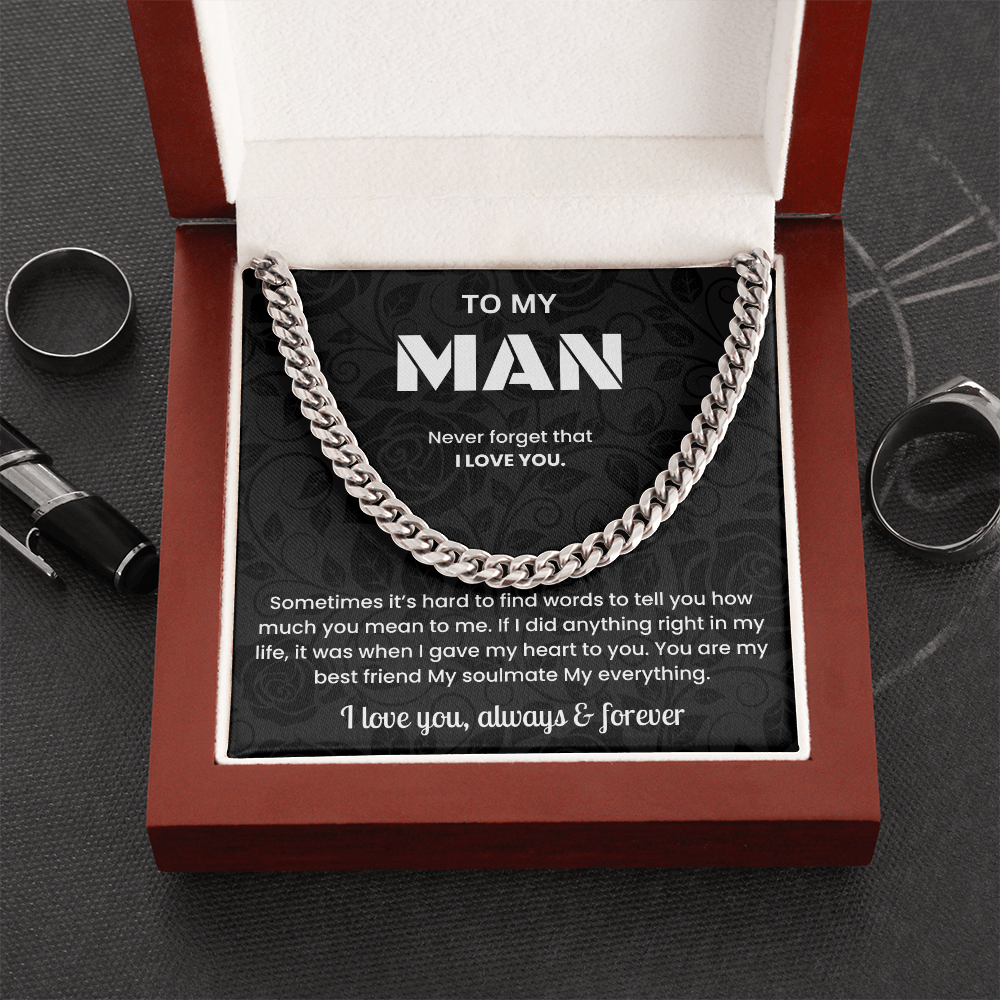 To My Man Cuban Link Chain Necklace Romantic Valentine or Birthday Gift