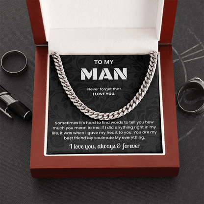 To My Man Cuban Link Chain Necklace Romantic Valentine or Birthday Gift