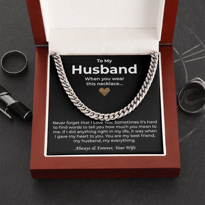 To My Man Necklace, Boyfriend Valentines Day Gift, Mens Cuban Chain Necklace for Fiance