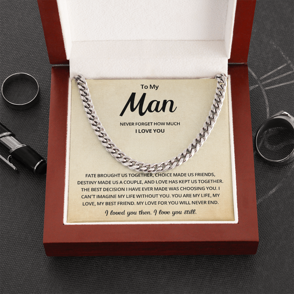 Mens Cuban Link Chain Necklace Romantic Gift for Boyfriend or Husband