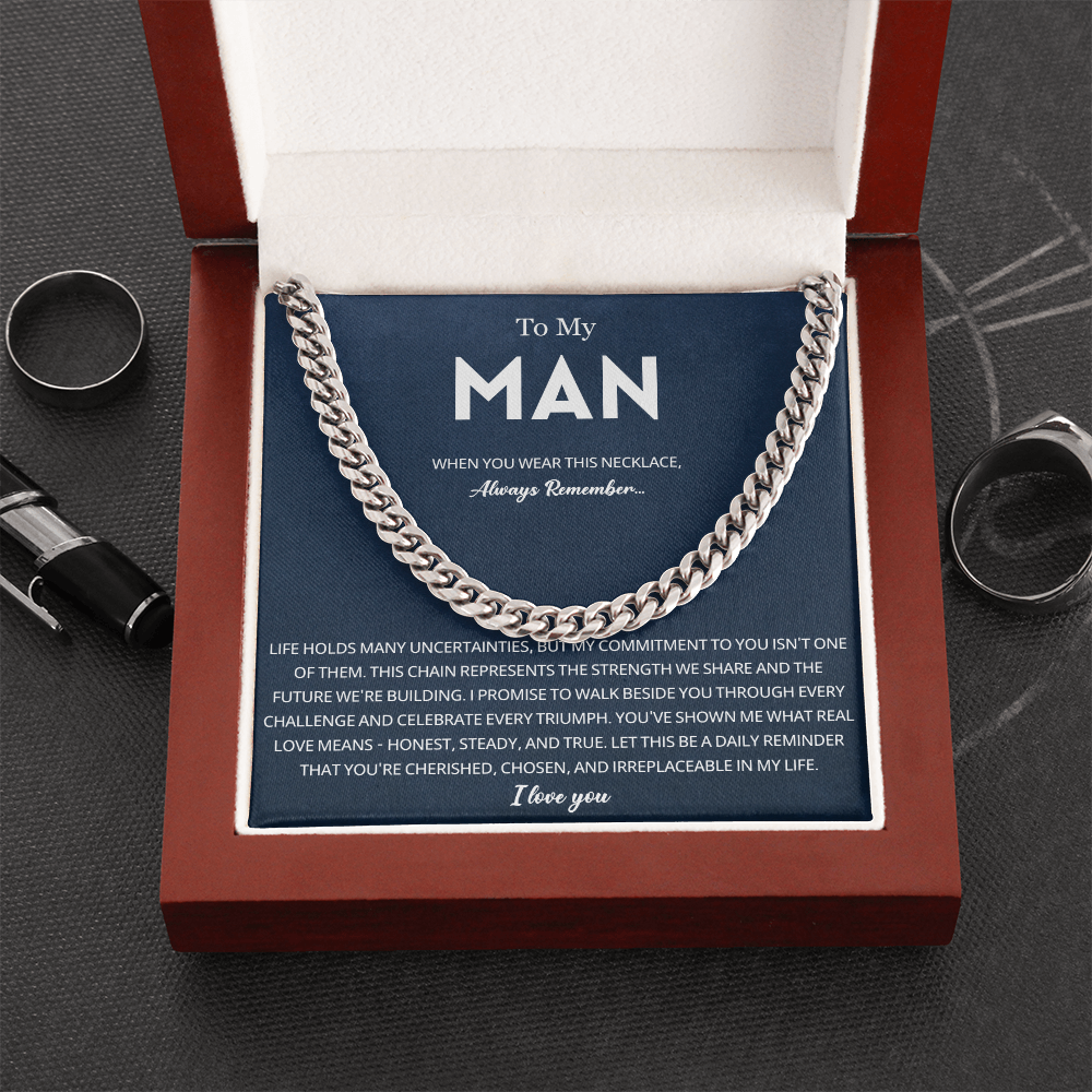 Mens Cuban Chain Necklace for Fiance Romantic Jewelry Gift for Him