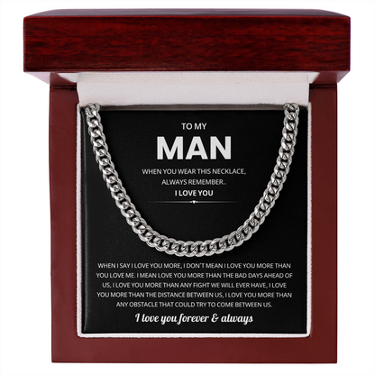 To My Man Cuban Chain Necklace Loving Husband Gift From Wife