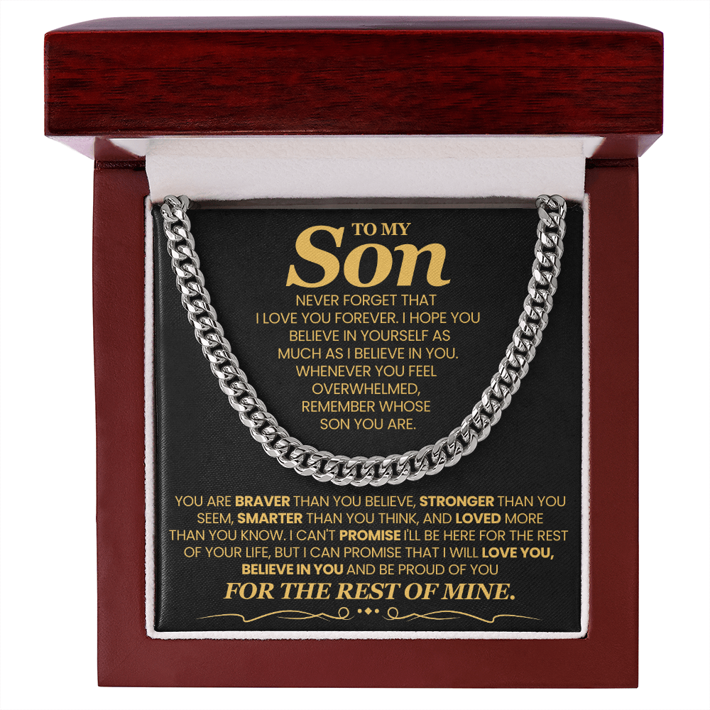 To My Son Cuban Chain Necklace, Jewelry From Dad Mom