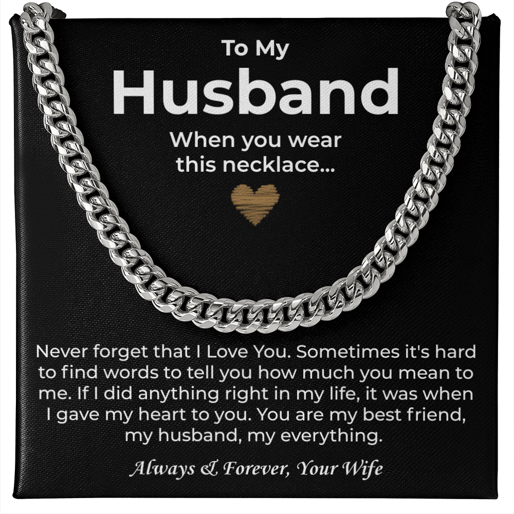 To My Man Necklace, Boyfriend Valentines Day Gift, Mens Cuban Chain Necklace for Fiance