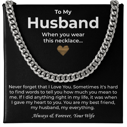 To My Man Necklace, Boyfriend Valentines Day Gift, Mens Cuban Chain Necklace for Fiance