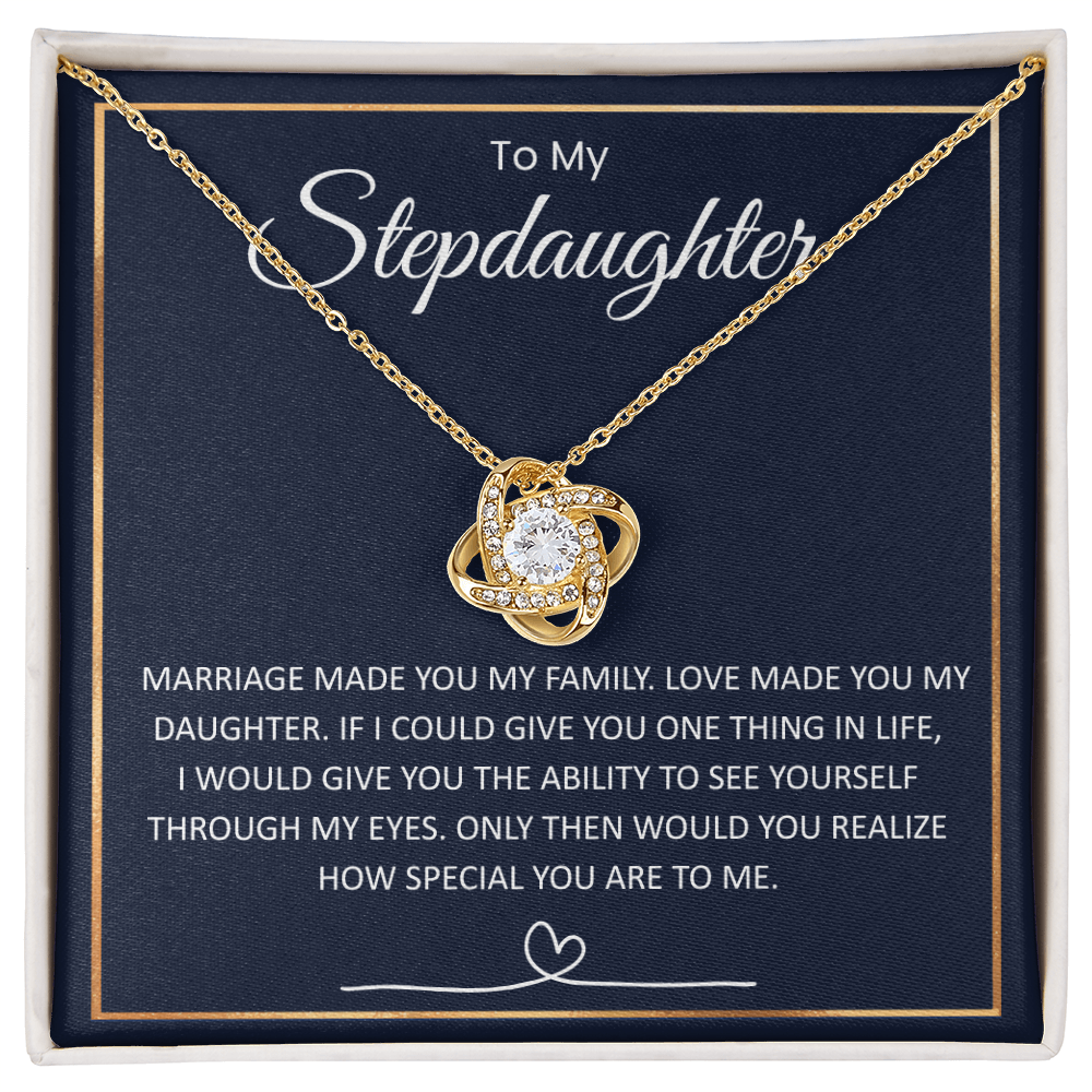 Bonus Daughter Necklace from Dad – Heartfelt Stepdaughter Gift, Love Knot Pendant