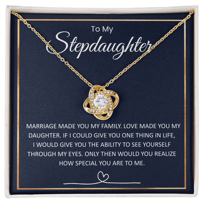 Bonus Daughter Necklace from Dad – Heartfelt Stepdaughter Gift, Love Knot Pendant