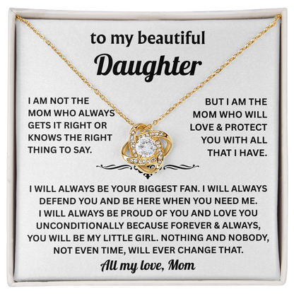 To My Beautiful Daughter Gifts From Mom - Love Knot Necklace