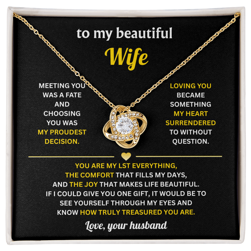 To My Wife Love Knot Necklace With Heartfelt Message Card & Gift Box