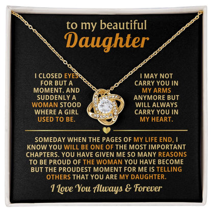 Sentimental Gift for Daughter - My Heart You Have Won - Love Knot Necklace