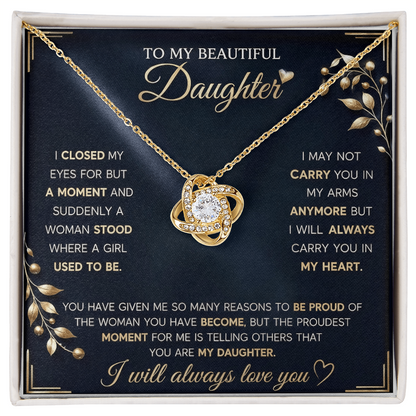 To My Beautiful Daughter - Love Knot Necklace Gift From Mom or Dad