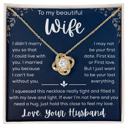 To My Wife Necklace Gift for Wife Anniversary Birthday Message Card Jewelry - Romantic Gift from Husband to Wife - Love Knot Necklace