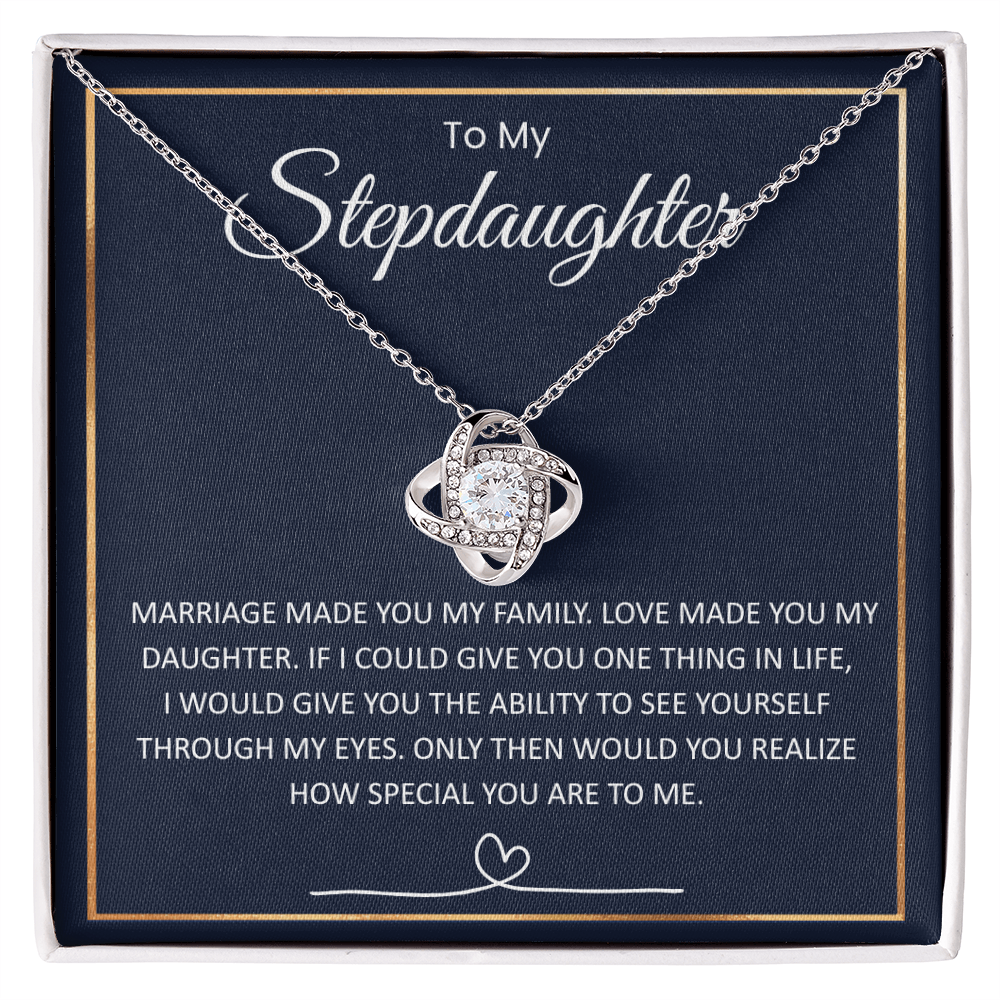 Bonus Daughter Necklace from Dad – Heartfelt Stepdaughter Gift, Love Knot Pendant