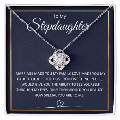 Bonus Daughter Necklace from Dad – Heartfelt Stepdaughter Gift, Love Knot Pendant