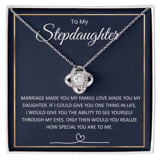 Bonus Daughter Necklace from Dad – Heartfelt Stepdaughter Gift, Love Knot Pendant