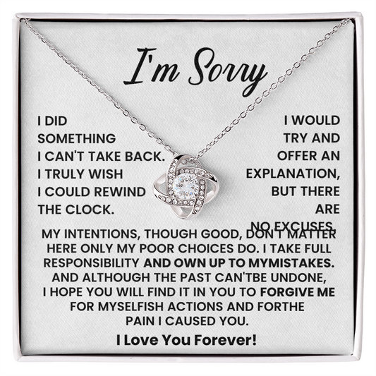 I'm Sorry Gifts For Her - Love Knot with Necklace Heartfelt Message Card & Gift Box