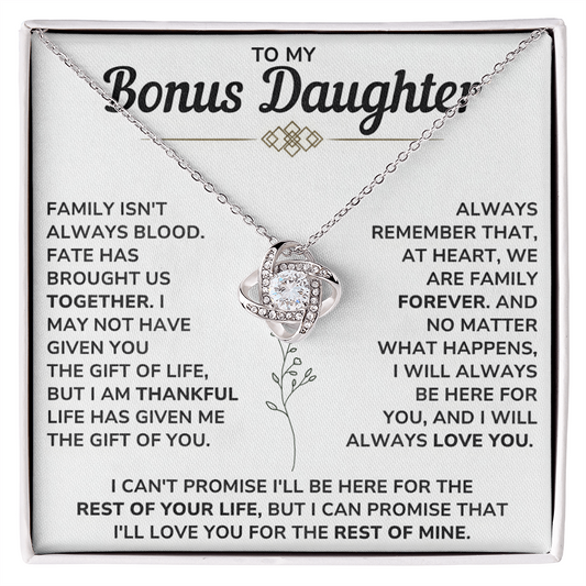 To My Bonus Daughter - Always Keep Me in Your Heart - Love Knot Necklace
