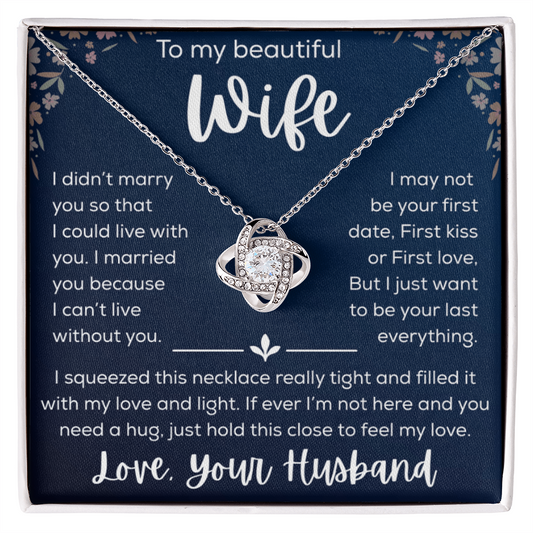 To My Wife Necklace Gift for Wife Anniversary Birthday Message Card Jewelry - Romantic Gift from Husband to Wife - Love Knot Necklace