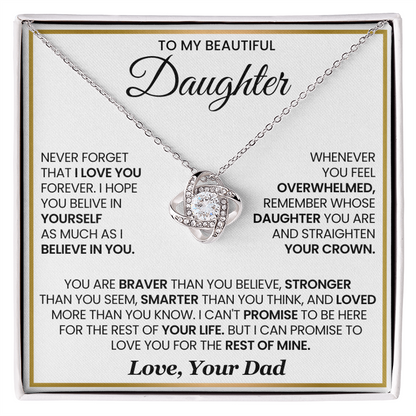 To My Daughter - You Are Braver and Stronger - Love Knot Necklace
