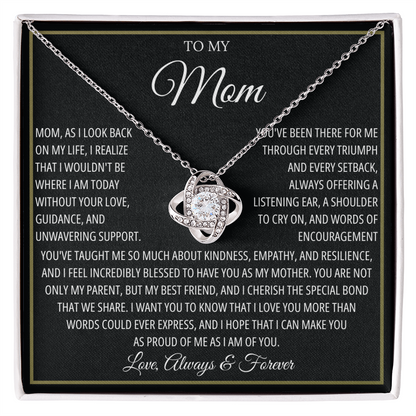 To My Caring Mom - I Love You Mom - Love Knot Necklace