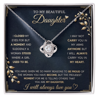 To My Beautiful Daughter - Love Knot Necklace Gift From Mom or Dad