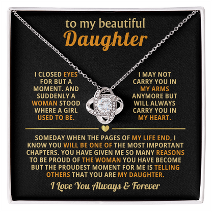 Sentimental Gift for Daughter - My Heart You Have Won - Love Knot Necklace