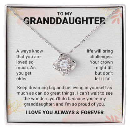 To My Granddaughter, Love Knot Necklace Gift From Grandpa or Grandpa
