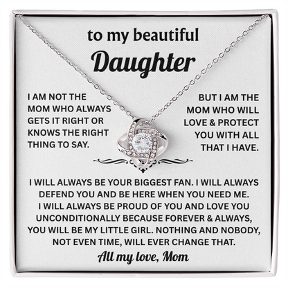 To My Beautiful Daughter Gifts From Mom - Love Knot Necklace