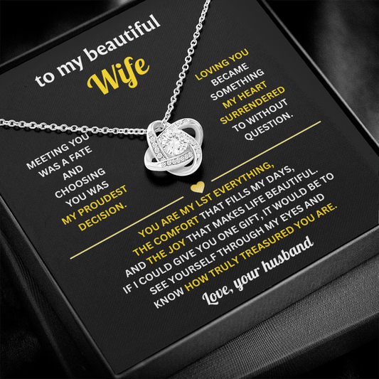 To My Wife Love Knot Necklace With Heartfelt Message Card & Gift Box