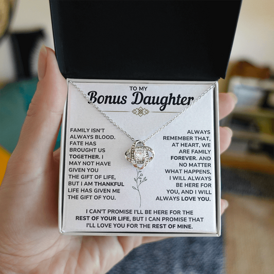 To My Bonus Daughter - Always Keep Me in Your Heart - Love Knot Necklace
