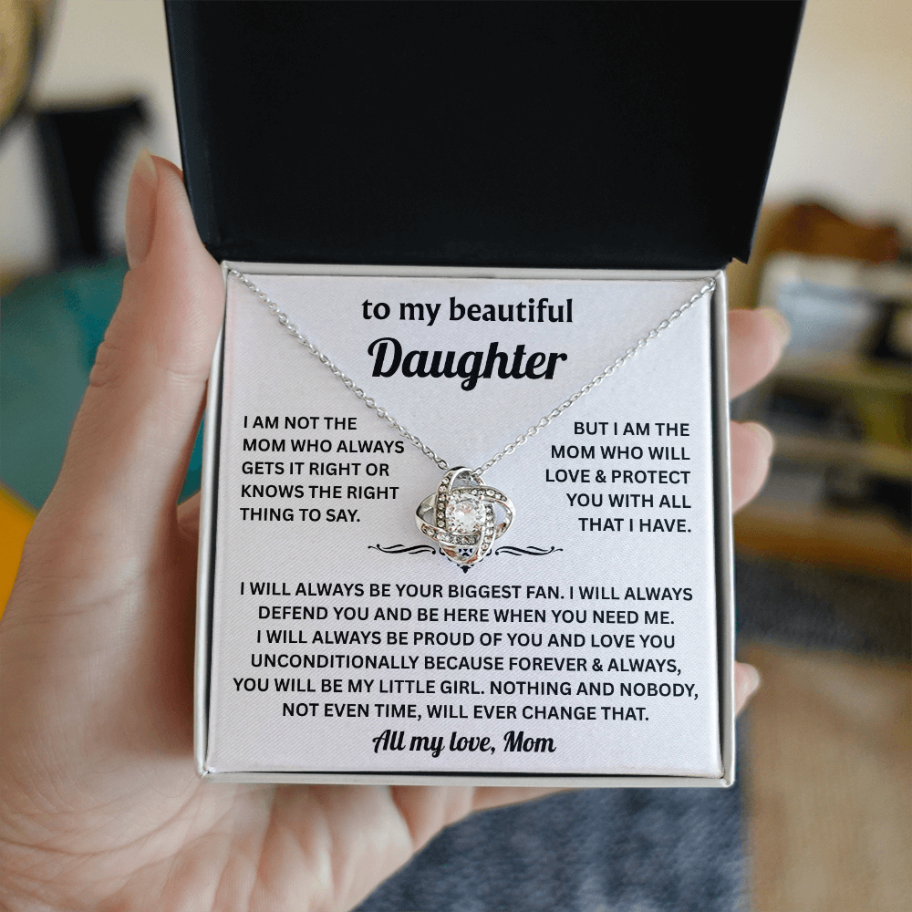 To My Beautiful Daughter Gifts From Mom - Love Knot Necklace