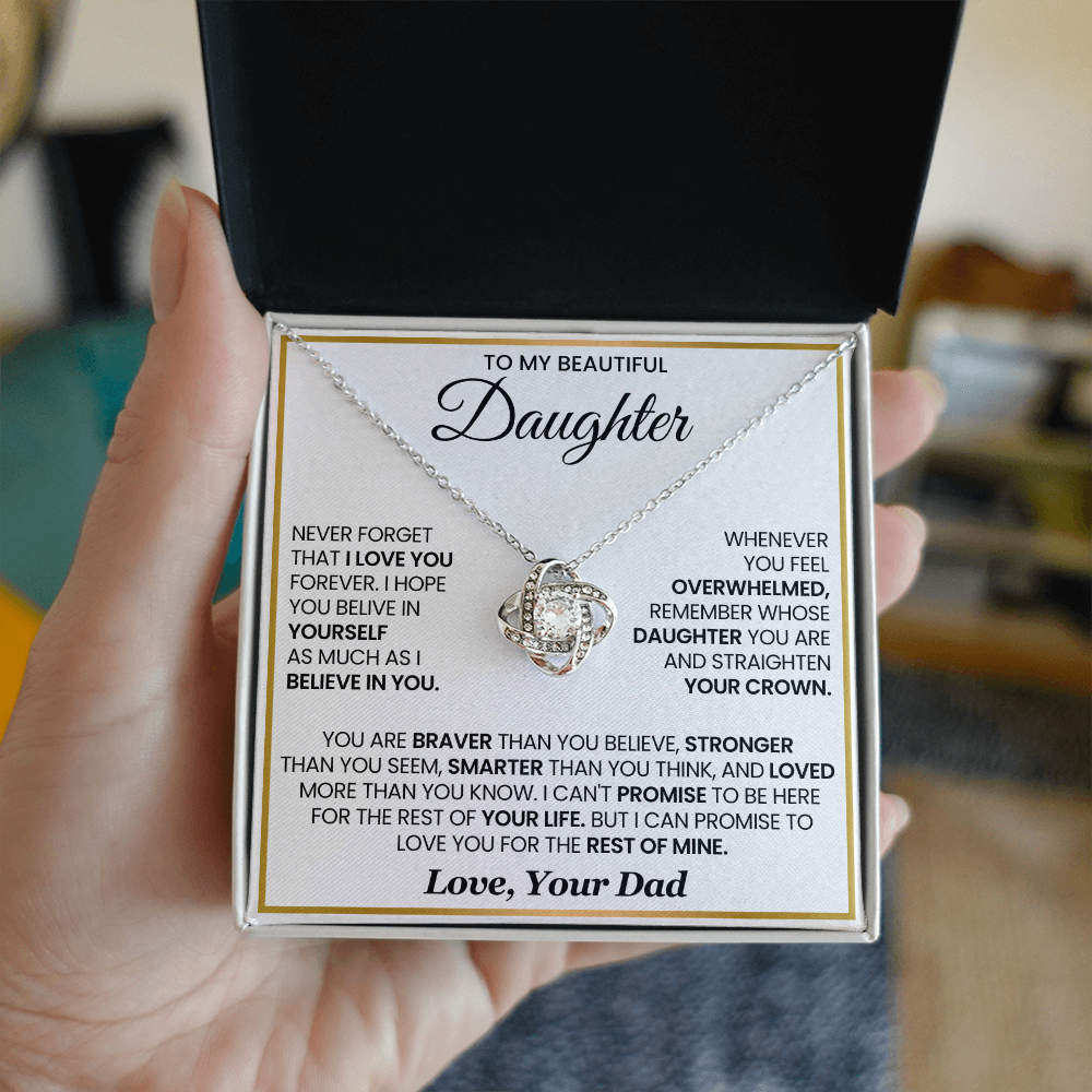 To My Daughter - You Are Braver and Stronger - Love Knot Necklace