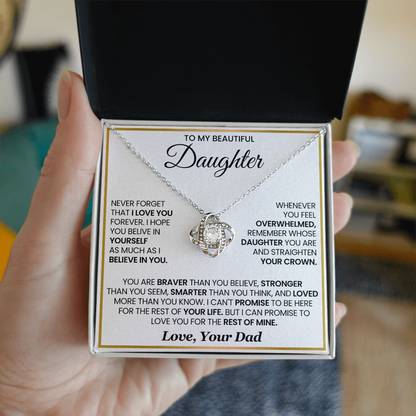 To My Daughter - You Are Braver and Stronger - Love Knot Necklace