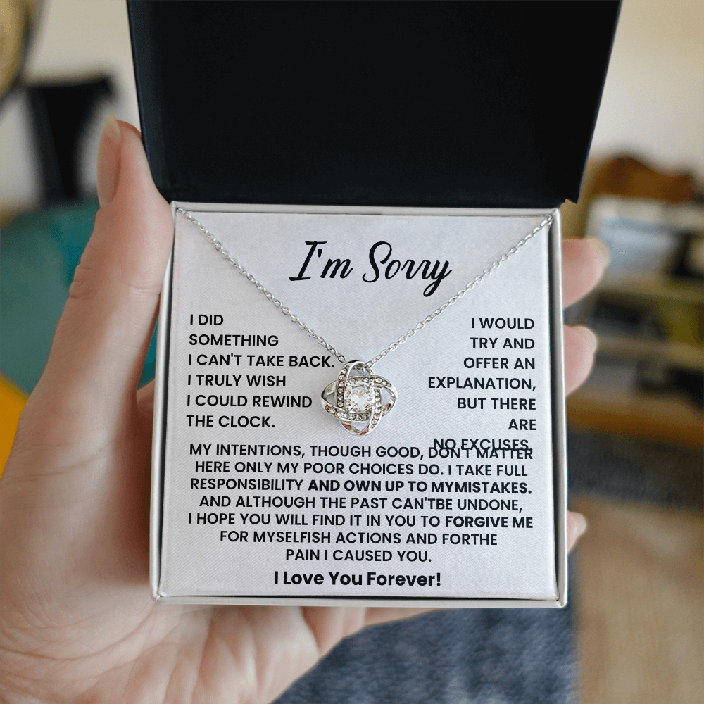 I'm Sorry Gifts For Her - Love Knot with Necklace Heartfelt Message Card & Gift Box