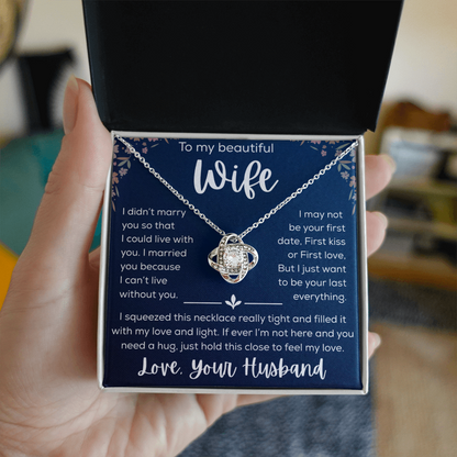 To My Wife Necklace Gift for Wife Anniversary Birthday Message Card Jewelry - Romantic Gift from Husband to Wife - Love Knot Necklace