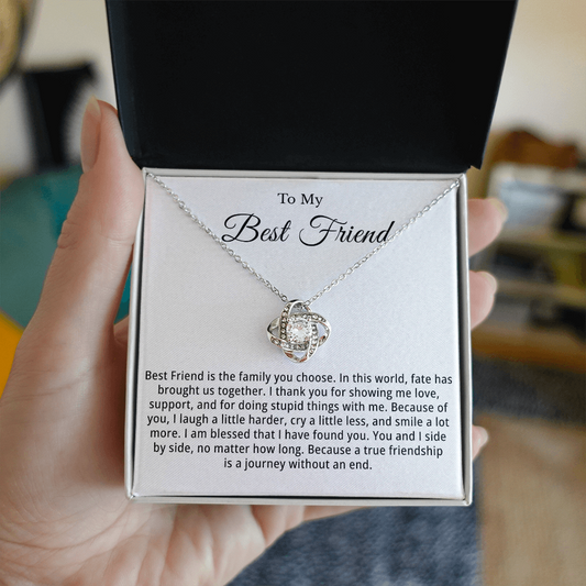 To My Best Friend Love Knot Necklace With Heartfelt Message Card