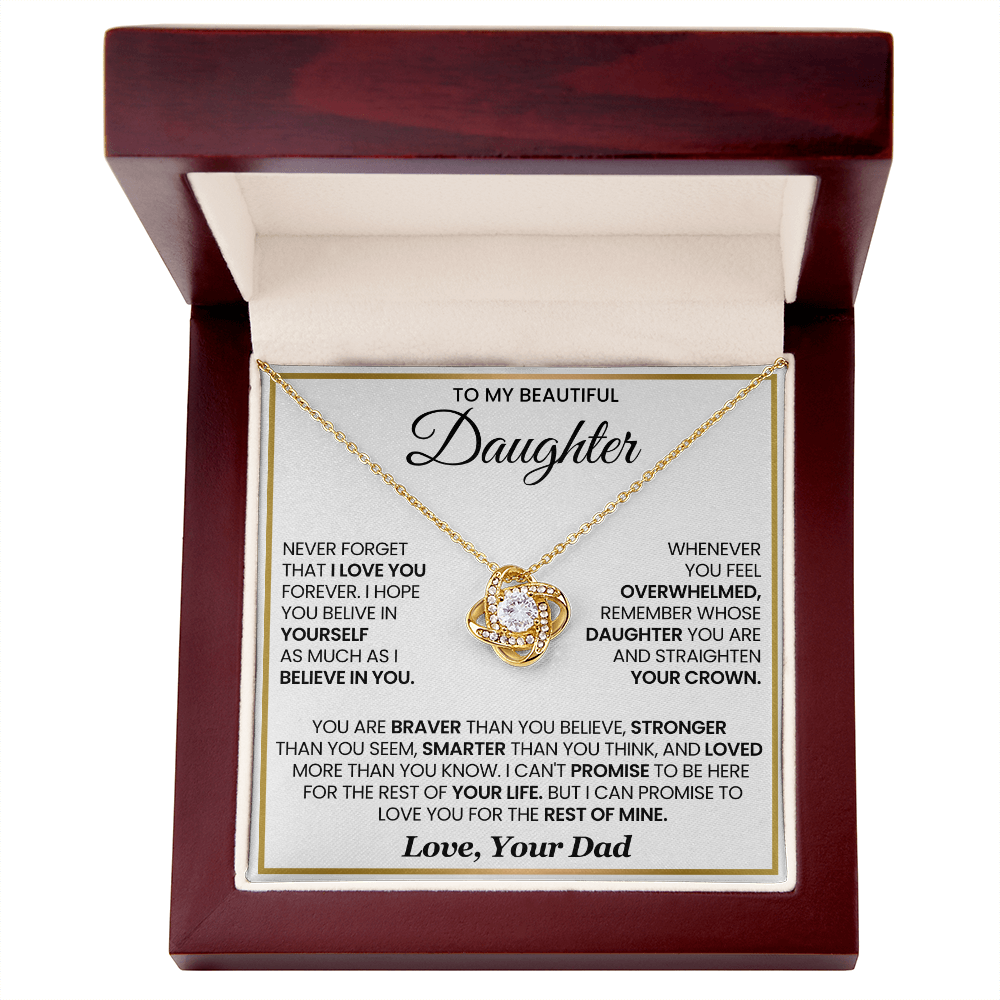 To My Daughter - You Are Braver and Stronger - Love Knot Necklace